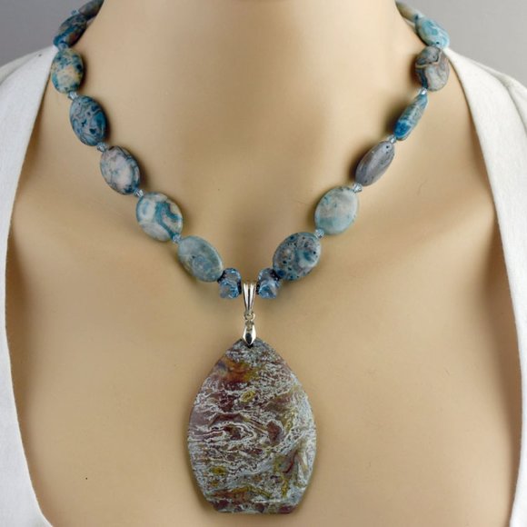 Blue Crazy Lace Agate & Crystal Necklace Set - Picture 1 of 4